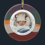 Modern Color Block My First Christmas Colorful Ceramic Ornament<br><div class="desc">A unique design to celebrate your baby's Christmas. Design features an abstract colorful background including burgundy,  taupe,  orange,  green and purple,  a picture and a template to add your message.</div>