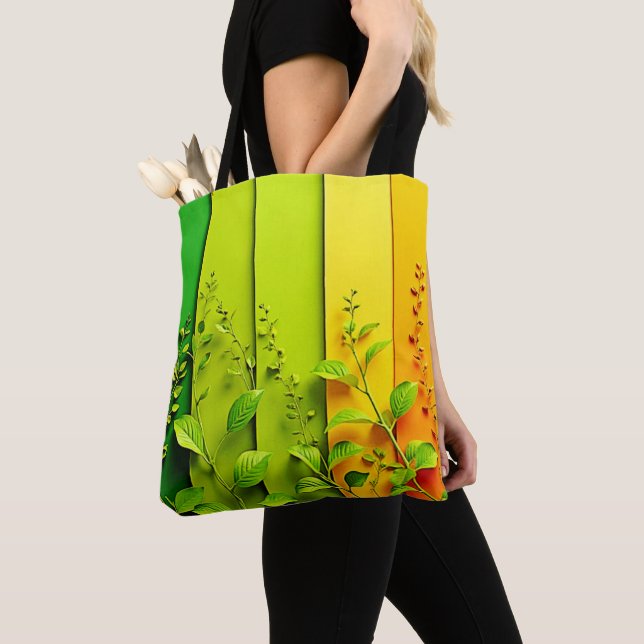 Modern Color Block Nature Tote Bag (Close Up)