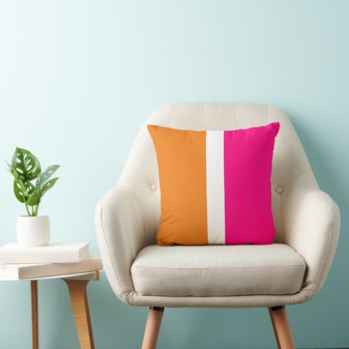 Modern Color Block Orange Hot Pink White Throw Pillow