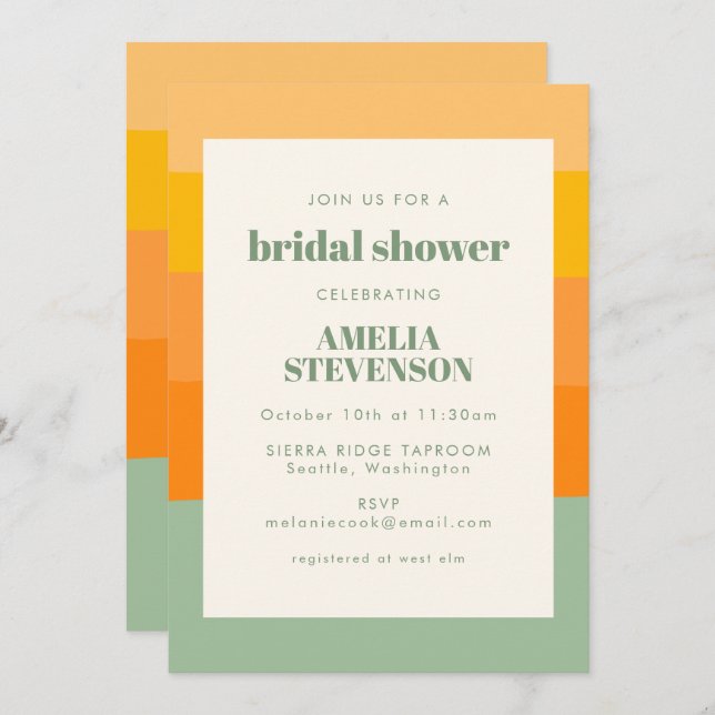 Modern Color Block Orange Mint Bridal Shower Invitation (Front/Back)