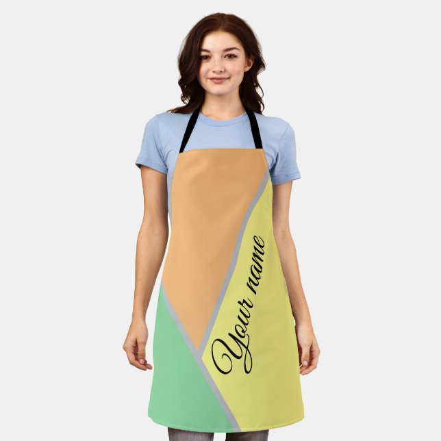 Modern Color Block Pastel Mint & Peach Custom Name Apron (Worn)