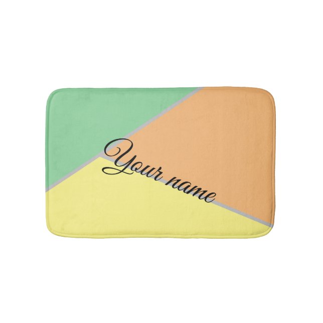 Modern Color Block Pastel Mint & Peach Custom Name Bath Mat (Front)