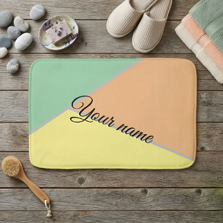 Modern Color Block Pastel Mint & Peach Custom Name Bath Mat