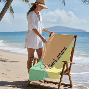 Modern Color Block Pastel Mint & Peach Custom Name Beach Towel