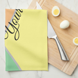 Modern Color Block Pastel Mint & Peach Custom Name Kitchen Towel