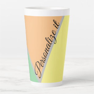 Modern Color Block Pastel Mint & Peach Custom Name Latte Mug