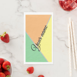 Modern Color Block Pastel Mint & Peach Custom Name Paper Guest Towels