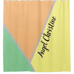 Modern Color Block Pastel Mint & Peach Custom Name Shower Curtain