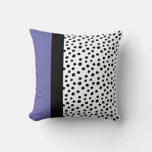 Modern Color Block Periwinkle Black White Dots Throw Pillow