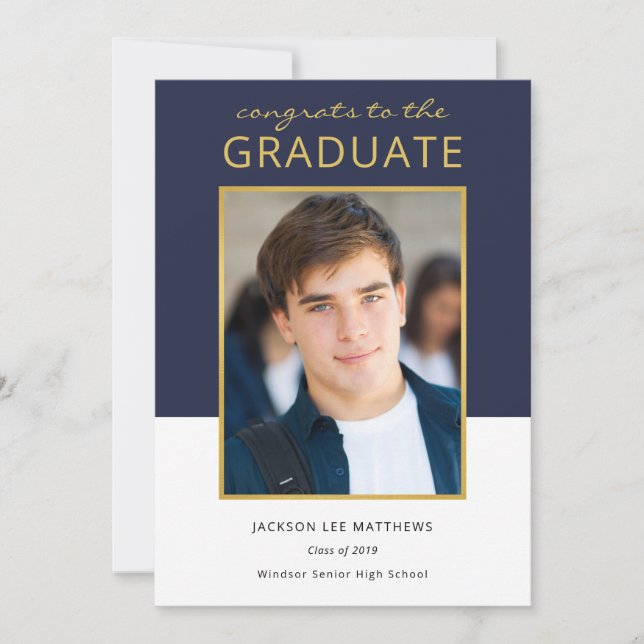 Modern Color Block Photo Graduation Announcement (Front)
