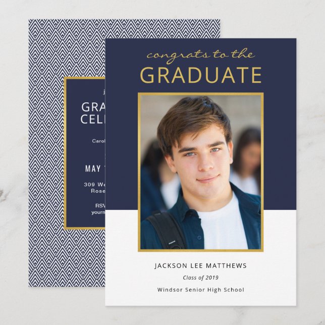 Modern Color Block Photo Graduation Celebration Invitation (Front/Back)