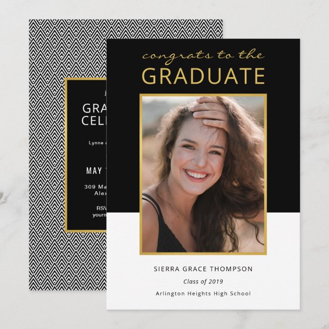 Modern Color Block Photo Graduation Celebration Invitation (Front/Back)