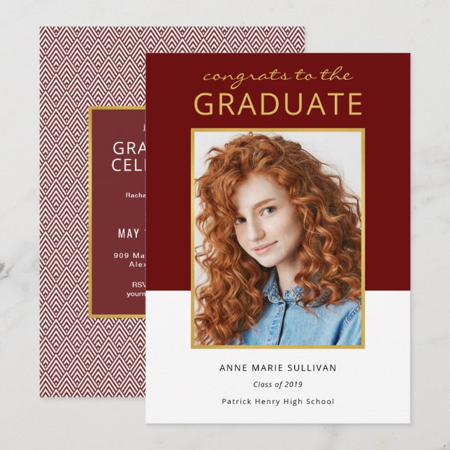 Modern Color Block Photo Graduation Celebration Invitation (Front/Back)