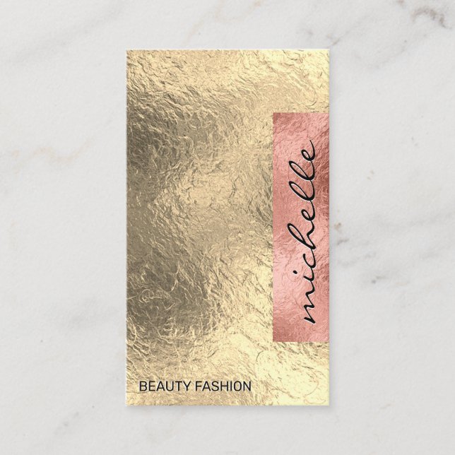 Modern Color Block | Rose Gold Foil Geometric Business Card (Front)