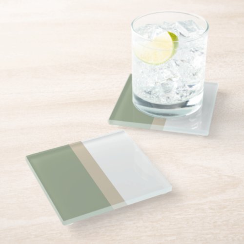Modern Color Block Sage Green Beige White Glass Coaster