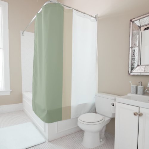 Modern Color Block Sage Green Beige White Shower Curtain