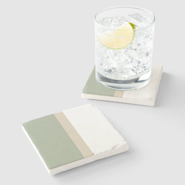 Modern Color Block Sage Green Beige White Stone Coaster (Side)