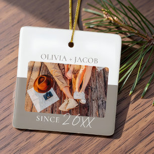 Modern Color Block "Since" Year Couple Keepsake Ceramic Ornament