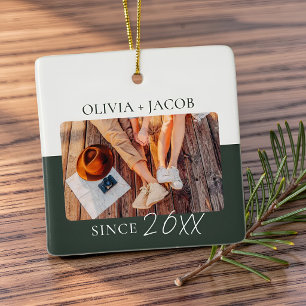 Modern Color Block "Since" Year Couple Keepsake Ceramic Ornament