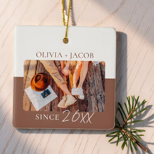 Modern Color Block "Since" Year Couple Keepsake Ceramic Ornament