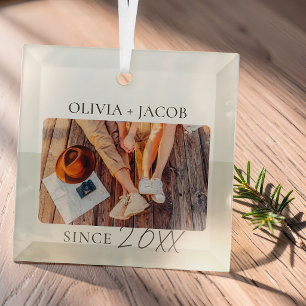 Modern Color Block "Since" Year Couple Keepsake Glass Ornament