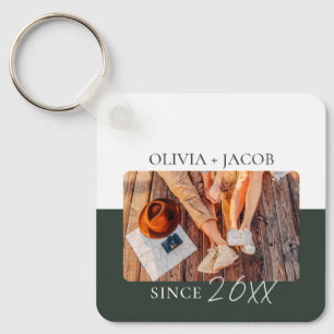 Modern Color Block "Since" Year Couple Keepsake Keychain