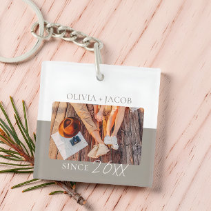 Modern Color Block "Since" Year Couple Keepsake Keychain