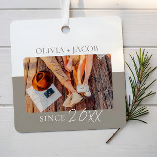 Modern Color Block "Since" Year Couple Keepsake Metal Ornament