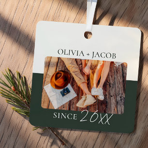 Modern Color Block "Since" Year Couple Keepsake Metal Ornament