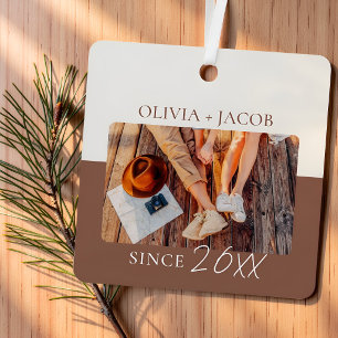 Modern Color Block "Since" Year Couple Keepsake Metal Ornament