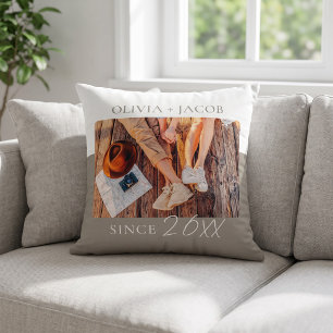 Modern Color Block "Since" Year Couple Keepsake Throw Pillow