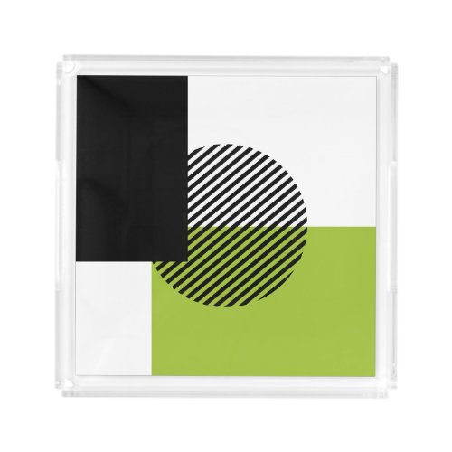 Modern Color Block Striped Circle Lime Green Black Acrylic Tray