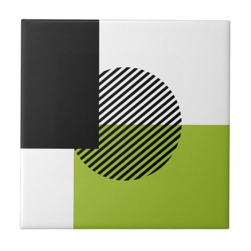 Modern Color Block Striped Circle Lime Green Black Ceramic Tile