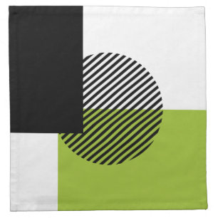 Modern Color Block Striped Circle Lime Green Black Cloth Napkin
