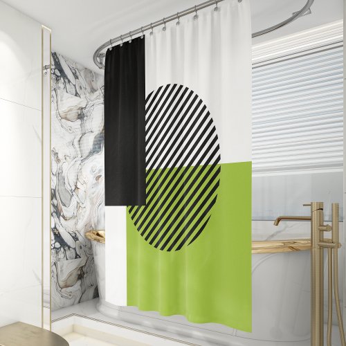 Modern Color Block Striped Circle Lime Green Black Shower Curtain