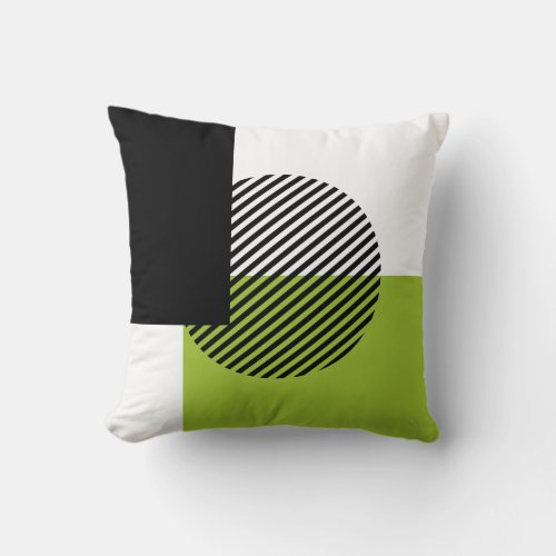 Modern Color Block Striped Circle Lime Green Black Throw Pillow