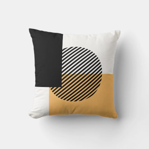 Modern Color Block Striped Circle Mango Black Throw Pillow