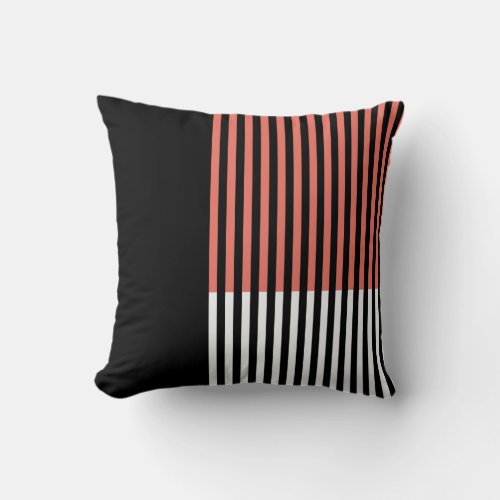 Modern Color Block Striped Coral Black White Throw Pillow