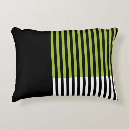 Modern Color Block Striped Lime Green Black White Accent Pillow