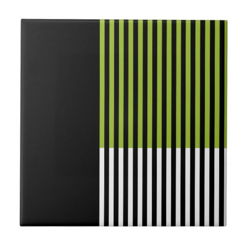Modern Color Block Striped Lime Green Black White Ceramic Tile