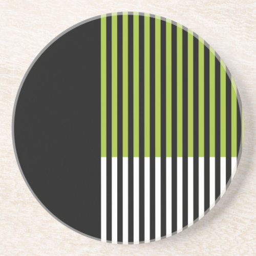 Modern Color Block Striped Lime Green Black White Coaster