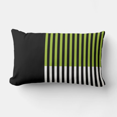 Modern Color Block Striped Lime Green Black White Lumbar Pillow