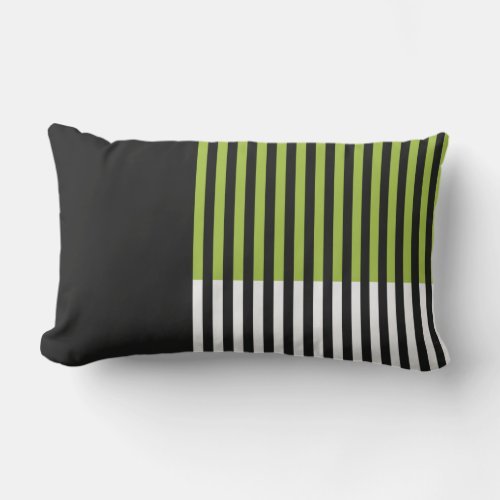 Modern Color Block Striped Lime Green Black White Lumbar Pillow