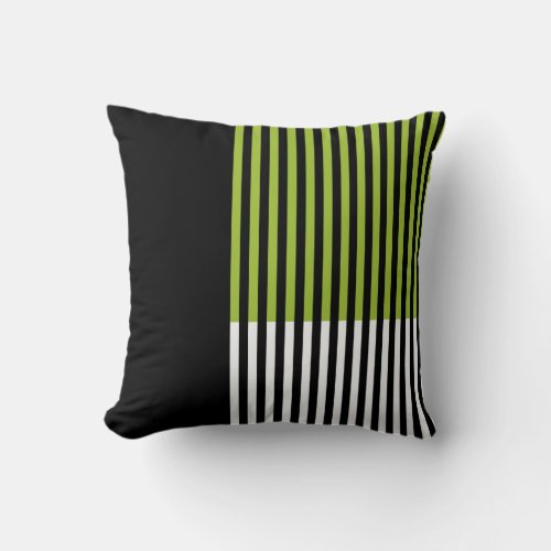 Modern Color Block Striped Lime Green Black White Throw Pillow