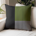 Modern Color Block Striped Lime Green Black White Throw Pillow<br><div class="desc">This trendy modern pillow features large rectangular color blocks in lime green,  black and white,  with a pattern of black stripes on the lime green and white background areas.</div>