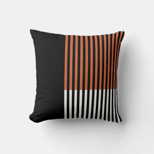Modern Color Block Striped Orange Black White Throw Pillow