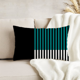 Modern Color Block Striped Teal Black White Accent Pillow