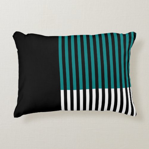 Modern Color Block Striped Teal Black White Accent Pillow