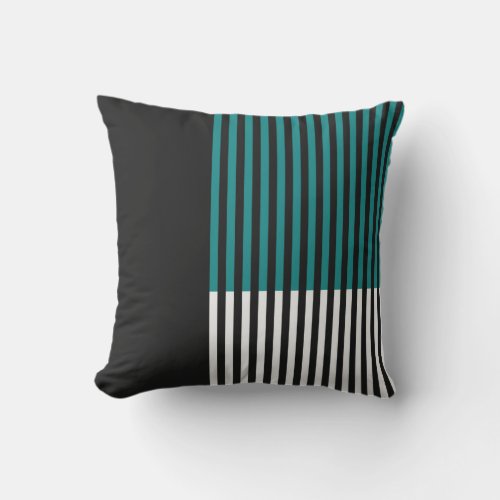 Modern Color Block Striped Teal Black White Outdoor Pillow