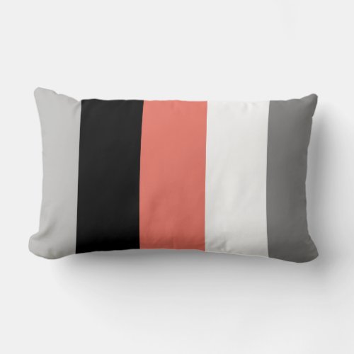 Modern Color Block Stripes Coral Pink Gray Black Lumbar Pillow